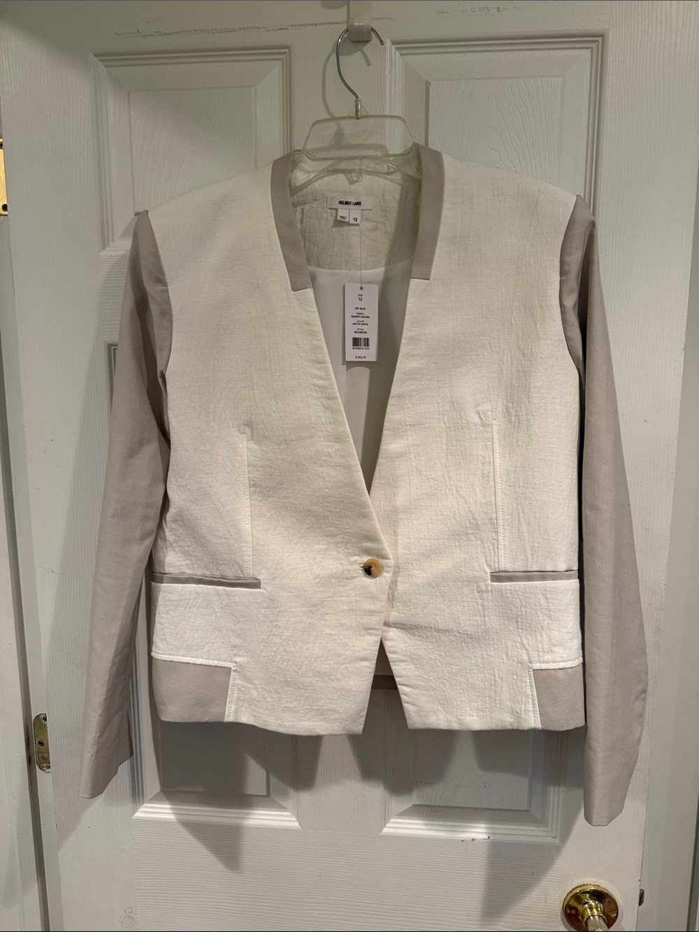 Helmut Lang Cream Blazer with Light Gray Sleeves